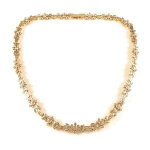 Flowered Amber Rhinestone 16" Necklace with Dot & Leaf Motif